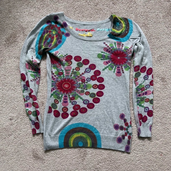 Desigual Cotton blend sweater, Geometric pattern grey, Size S - Picture 10 of 13